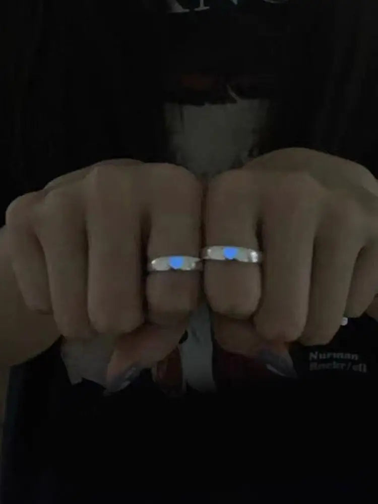 Adjustable Punk Noctilucent Cute Star Heart Love Rings Luminous Glow In The Dark for Men Women Lover Gifts Halloween Party