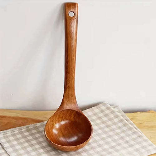 1 Cuchara de madera antiadherente, Cucharón de sopa diario sólido antiquemaduras para cocina