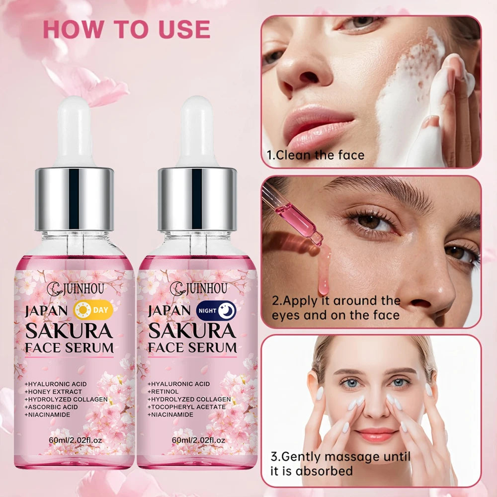 JUINHOU 2PCS Sakura Niacinamide Retinol Day&Night Surem Hydrating Moisturizing for Sensitive Skin Anti-Dryness Skin Gentle Formu
