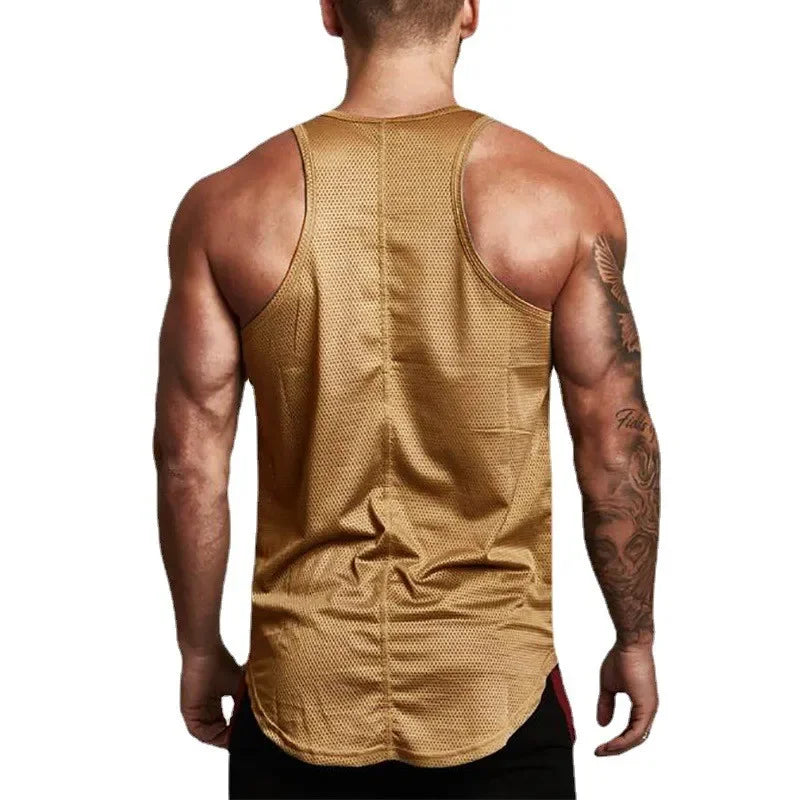 Plain Men Fitness Running Slim Fit Tank Tops Mesh Breathable Sleeveless Quick Dry Singlets Gym Bodybuilding Workout Muscle Shirt