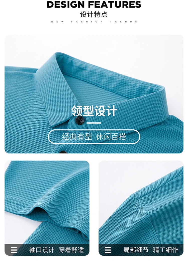 New Men's Casual Waffle Short Sleeve Polo Shirt Fashion Solid Color Top