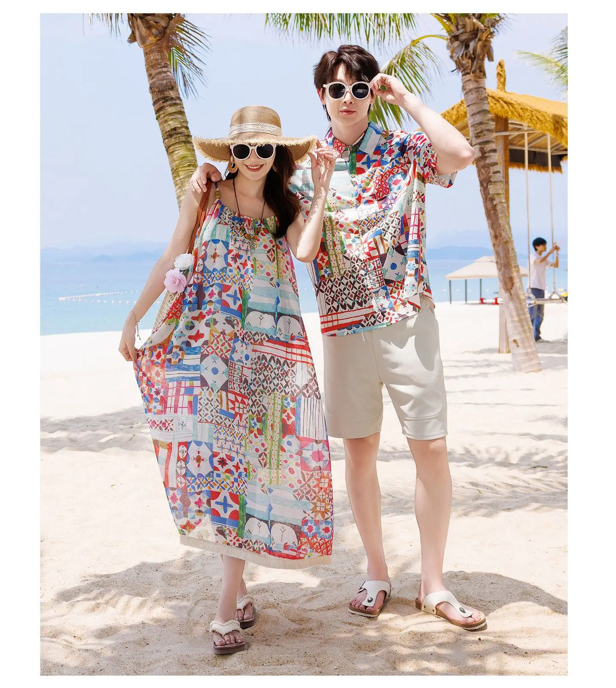Vacation Family Matching Outfit Beach Holiday Mother‑Daughter Spaghetti Strap Dress Father‑Son Shirt Shorts Sets Couple Clothes