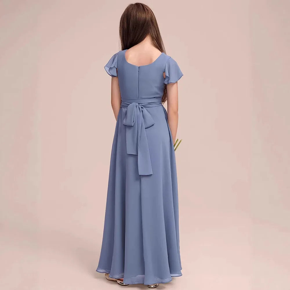 Quality Elegant Wine Red Chiffon Little Girls Evening Ball Dress For Princess Birthday Dress Piano Violin Performance Costume