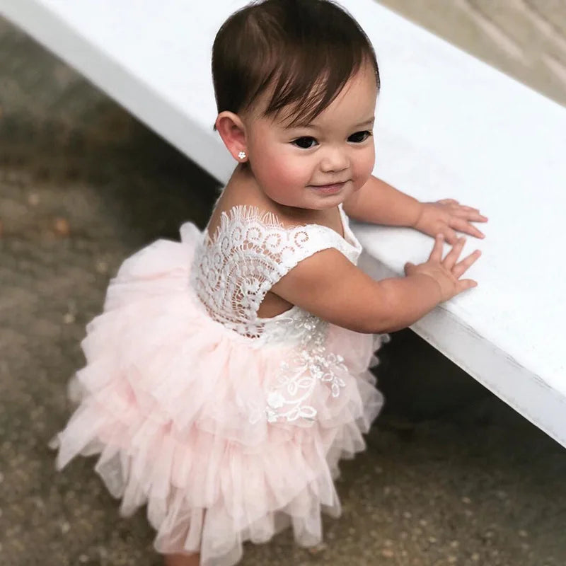 Baby Girls Sleeveless Lace Tutu Birthday Dress for Children Ruffles Eyelash Lace Flower Girl Dresses for Weddings Clothes