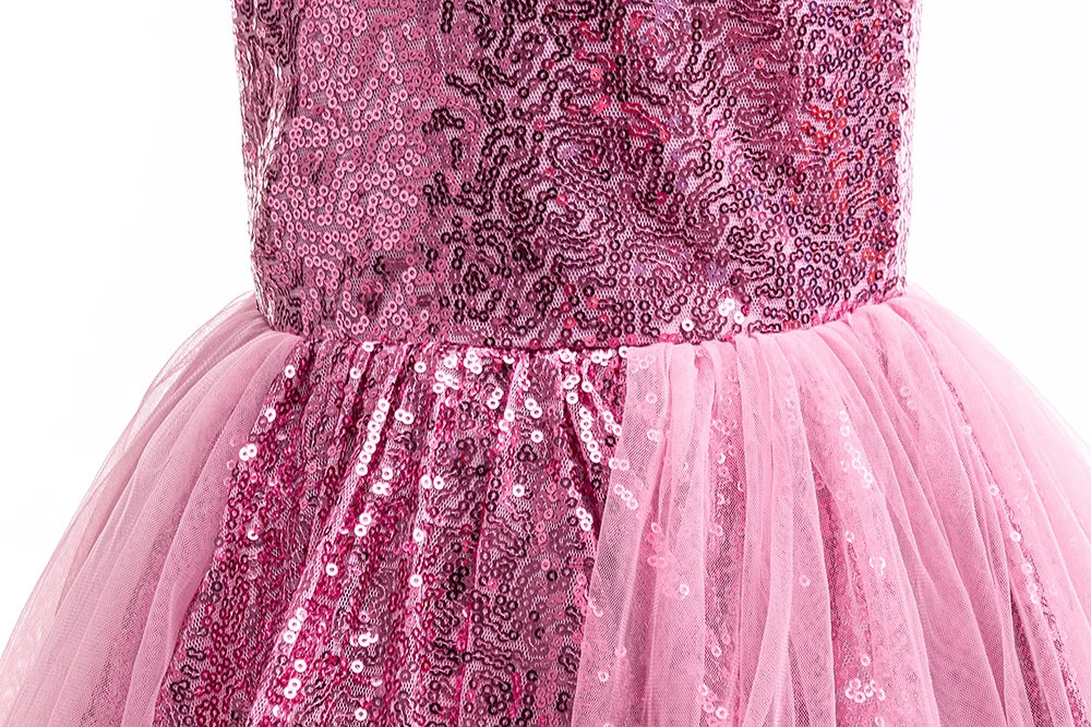 HETISO Fashion Girls Sequin Princess Dress Tulle Sleeveless Banquet High end Lace Evening Ball Gown for Kids Child 2-6 Years