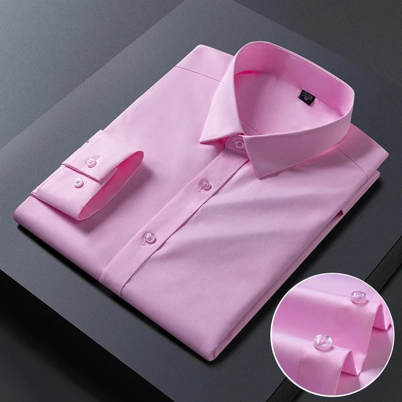 Bamboo Fiber AntiWrinkle Mens Long Sleeve Dress Shirt Slim Fit For Business Professionals