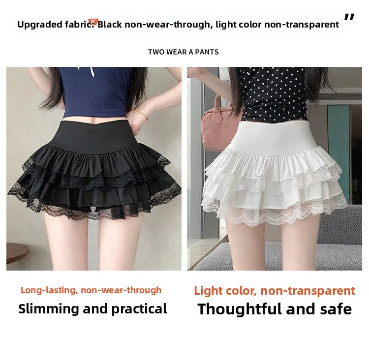 Pure Desire Lace A-Line Mini Skirt High Waist Puffy Sweet Style Short Cake Skirt Cotton Blend Fabric Summer Women's Dress