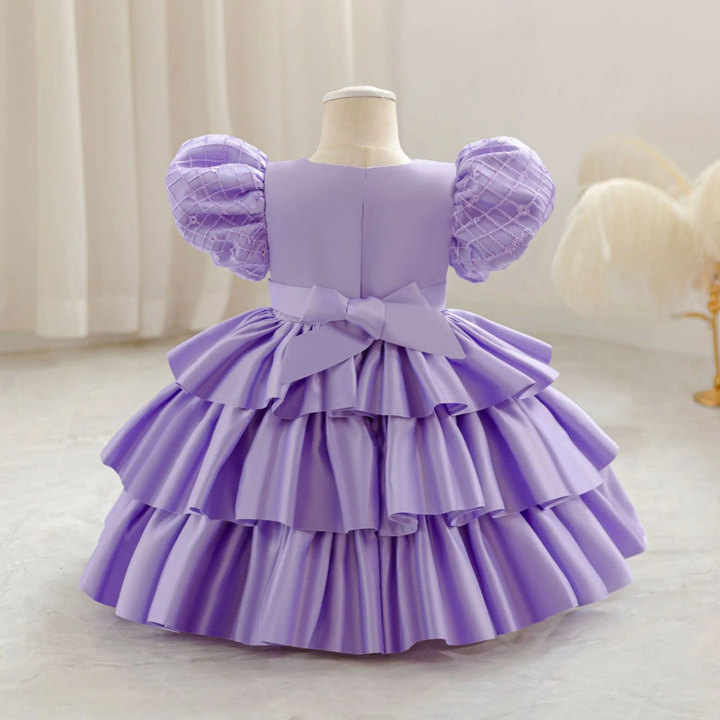 HETISO Plaid Flower Girls Christmas Party Dress with Bow Elegant Birthday Gown for Kids 0-4 Years Children Birthday Frocks