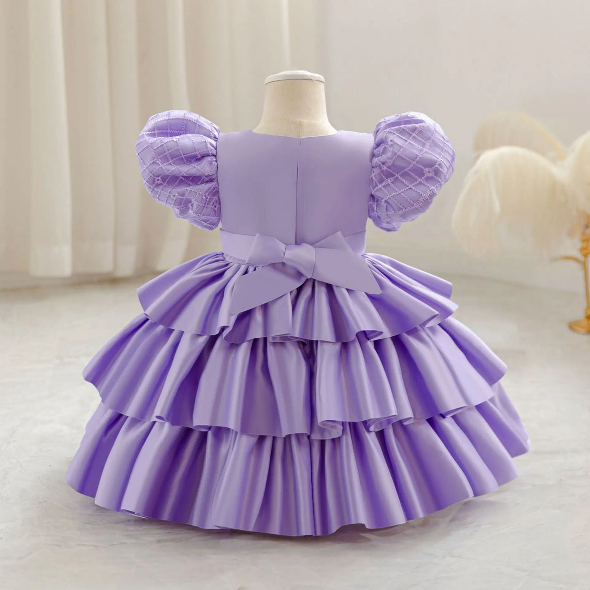 HETISO Plaid Flower Girls Christmas Party Dress with Bow Elegant Birthday Gown for Kids 0-4 Years Children Birthday Frocks