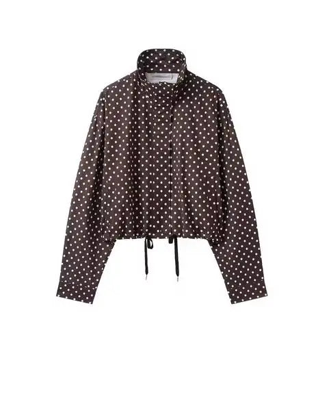 Women's Pink Polka Dot Short Jacket - Long Sleeve Single Breasted
