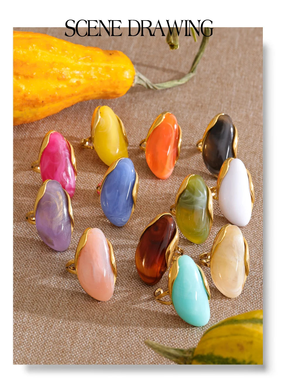 Yhpup 2026 Stainless Steel Multi-Color Resin Adjustable Ring PVD Hot Style Y2K Fashion Attractive Trend Finger Jewelry Wholesale