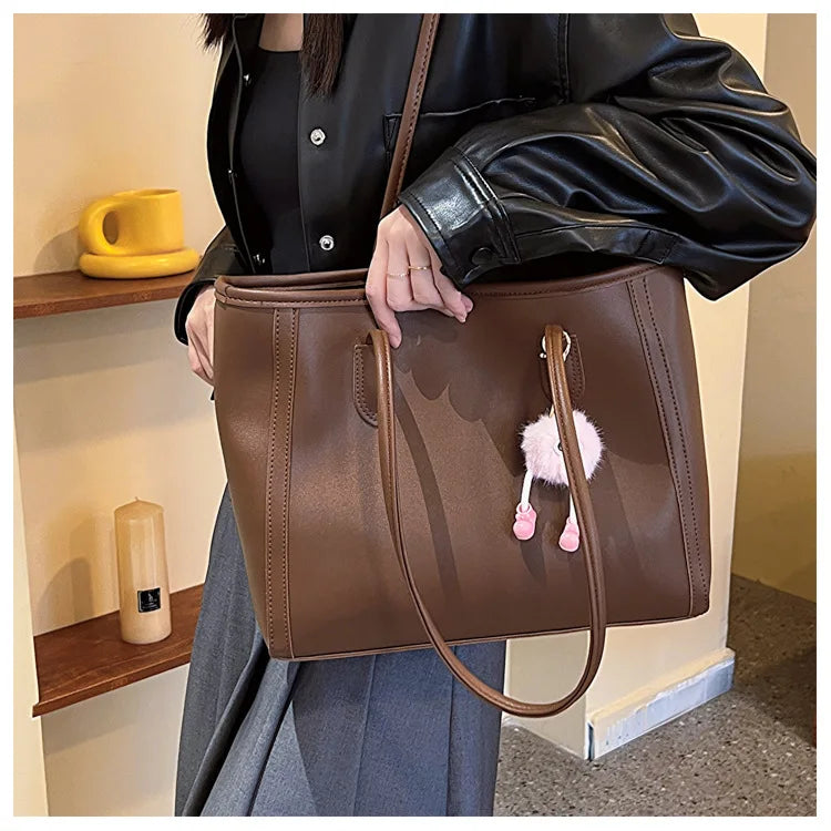 Solid Color PU Leather Women's Handbag, Versatile Korean Single Shoulder Underarm Bag, Temperament Tote Bag for Women Daily Use