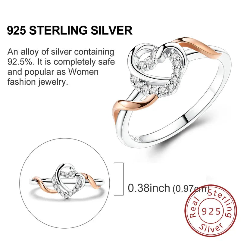 Rings Original 925 Sterling Silver Rings Bow Heart Sun Moon Star Zircon Rings For Women'S Jewelry Birthday Anniversary Gifts