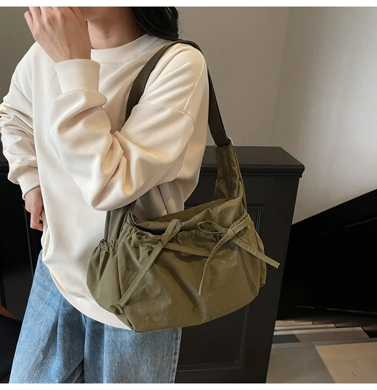 Ruched Fabric Hobo Bags Lightweight Nylon Shoulder Crossbody Bag, Stylish & Adjustable, Perfect for Casual Outfits, Daily Errand