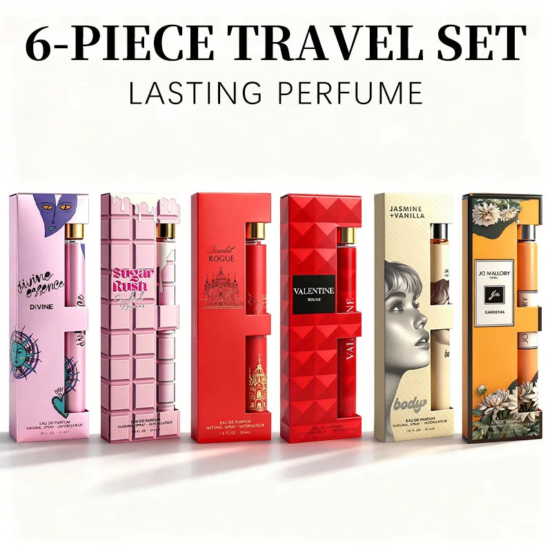 6-Piece Travel Set, Men's and Women's Eau De Toilette Spray, Long-Lasting Fragrance, 6 Different Flavors, Perfect for Holiday Gift