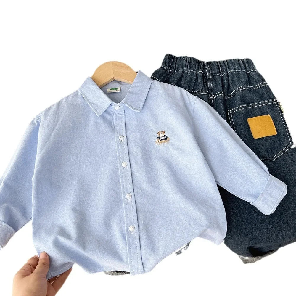 Cute Bear Boys Polo Shirts Long Sleeve Kids Tops Children's Clothes