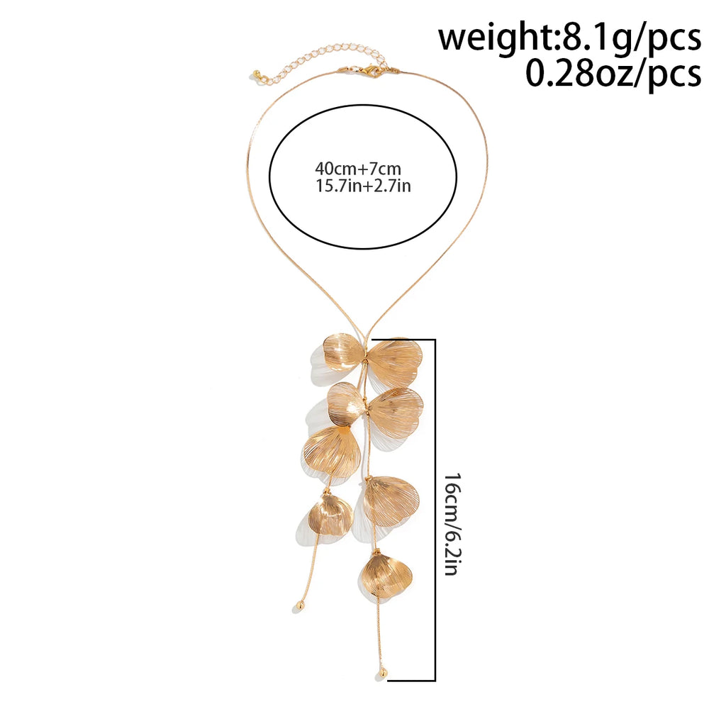 Purui Trendy Gold Color Metal Petal Charm Long Tassel Necklace For Women'S Choker Chest Chain Jewelry Collar Gifts Wedding