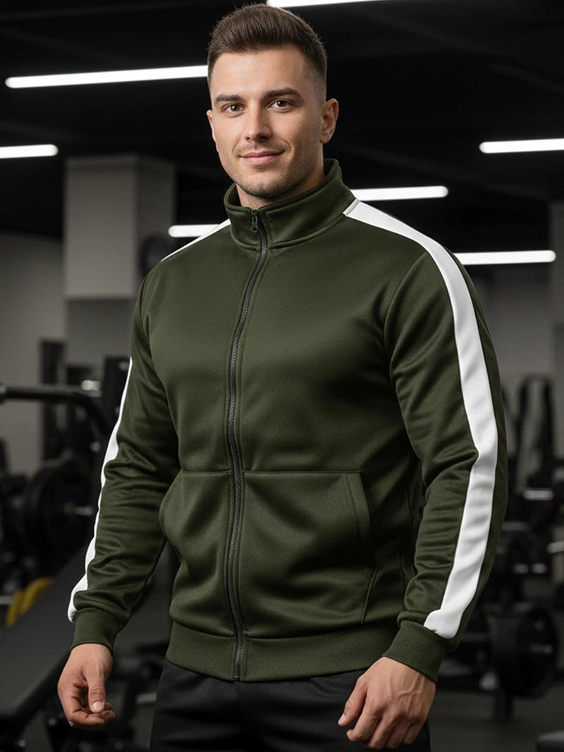 Men's Colorblock Patchwork Sporty Jacket with Kanga Pocket Fall Winter Fleece Lined Warm Long Sleeve Zip Up Coat Outwear Tops