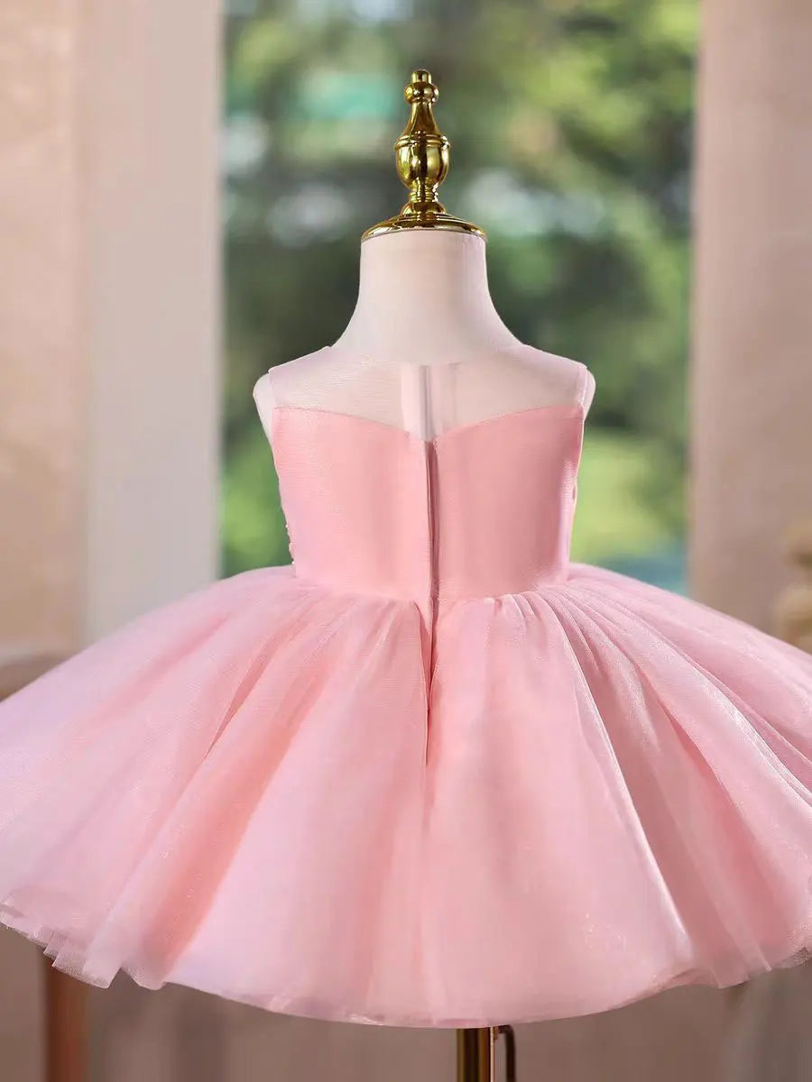Dreamy Vow D153 Pink Flower Girl Dress Handmade Flowers with Headwear Kids Wedding Birthday Holiday Party Pageant Festival Gown