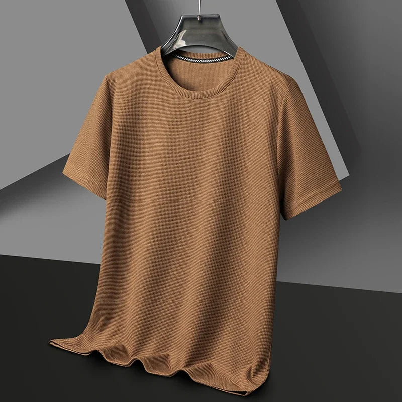 New Summer Waffle Round Neck Short Sleeved T-Shirt For Men'S Short Sleeved Top