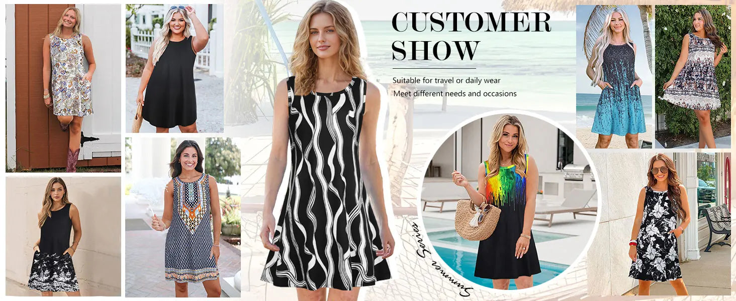 New Women's Summer Sleeveless Dress Round-Neck Loose-Fitting Dress Casual Botanical Floral Print Beach-Style Country Dress