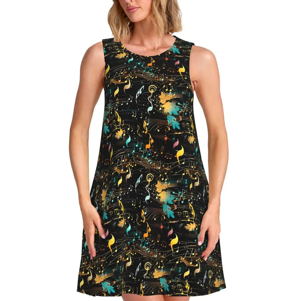 Music Note Colour Style Dress Boho Dresses Spring Aesthetic Oversized Tank Dress New Arrival Female Printed Vestido