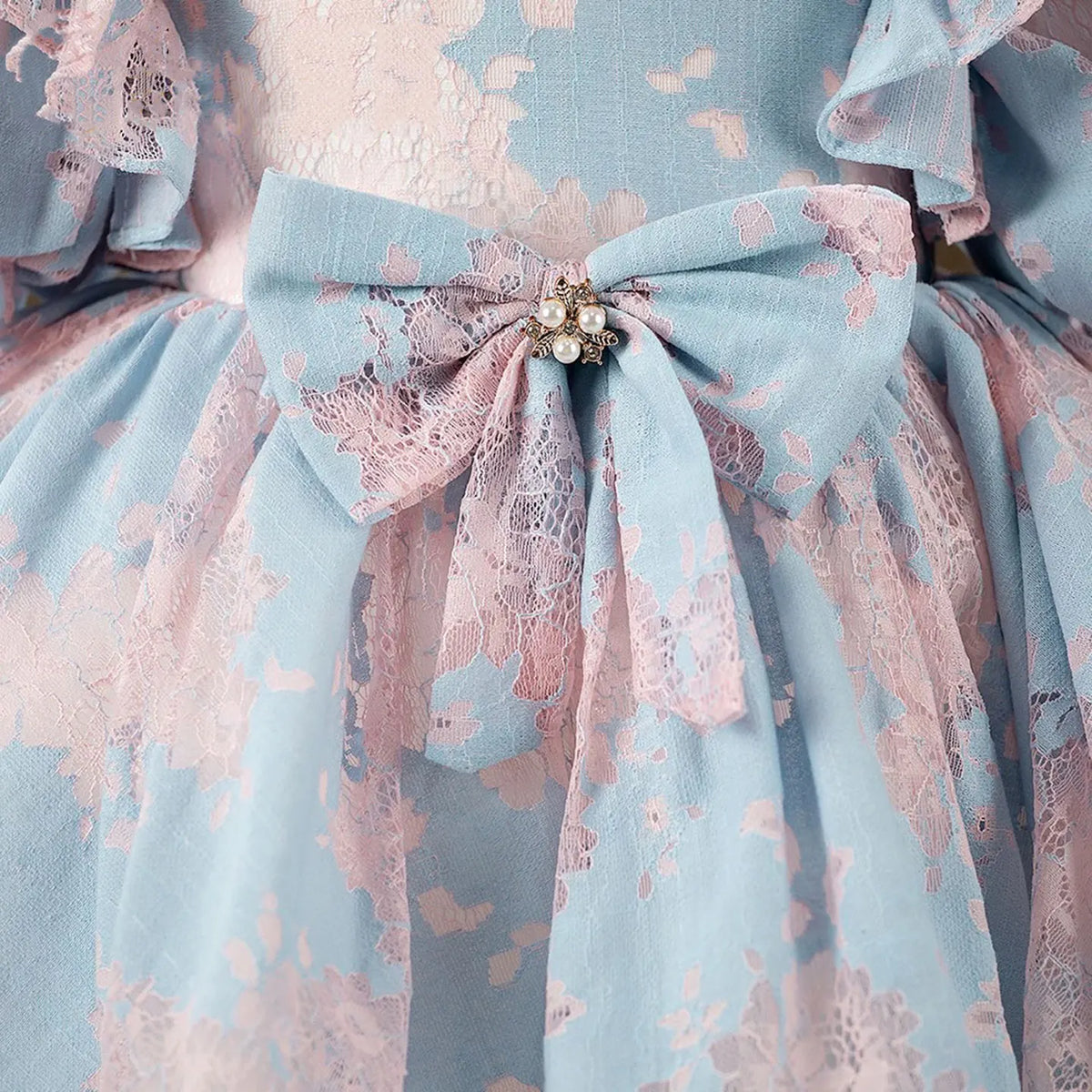Dreamy Vow J707 Charming Blue & Pink Baby Girl Dress Graceful Bow-adorned Short-Sleeved Kids Party Ball Gown