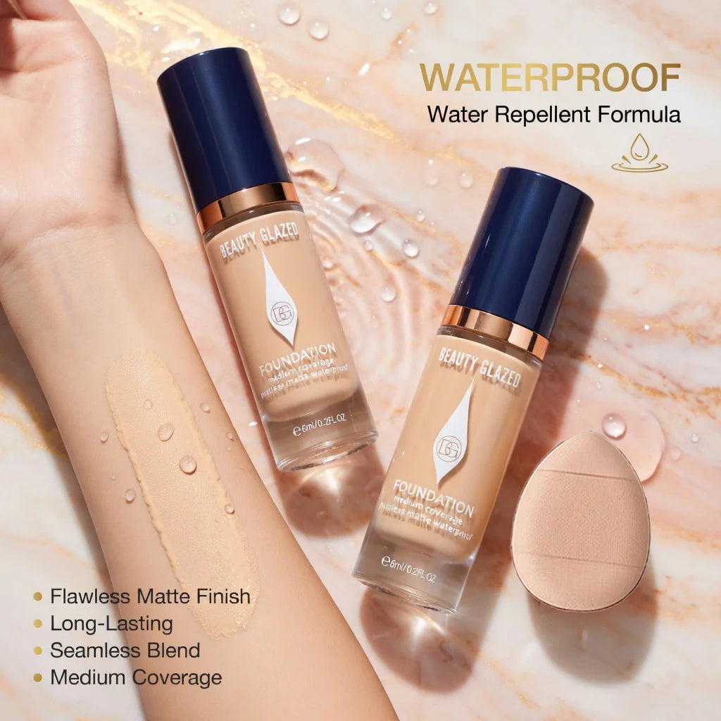 Matte Foundation Set With 2 Foundations Full Coverage 5 Shades For All Skin Types Long Lasting Waterproof Mini Size