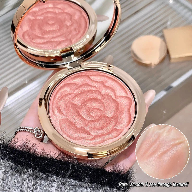 Rose Embossed Blush Powder, Shimmery Finish, Multiple Pink Shades Available, Floral Texture Design, Ideal for Daily Face Makeup