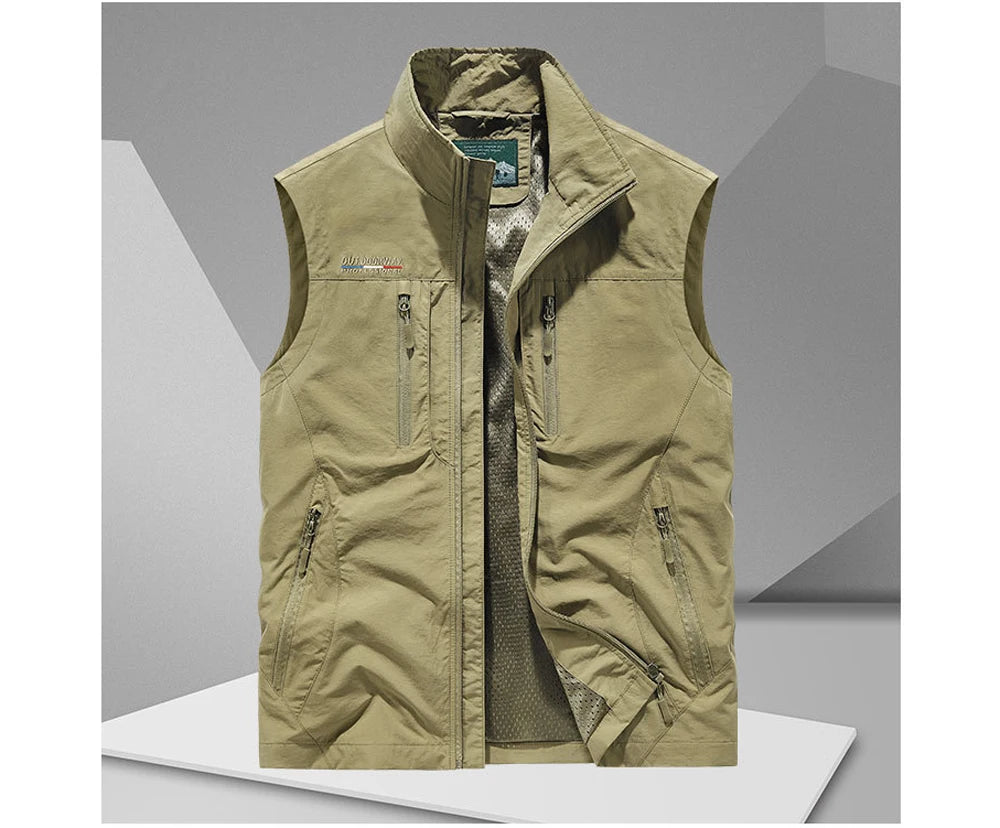DIMUSI Summer Mens Multi-pocket Vests Casual Man Breathable Mesh Vest Sleeveless Jackets Man Outwear Fishing Waistcoats Clothing