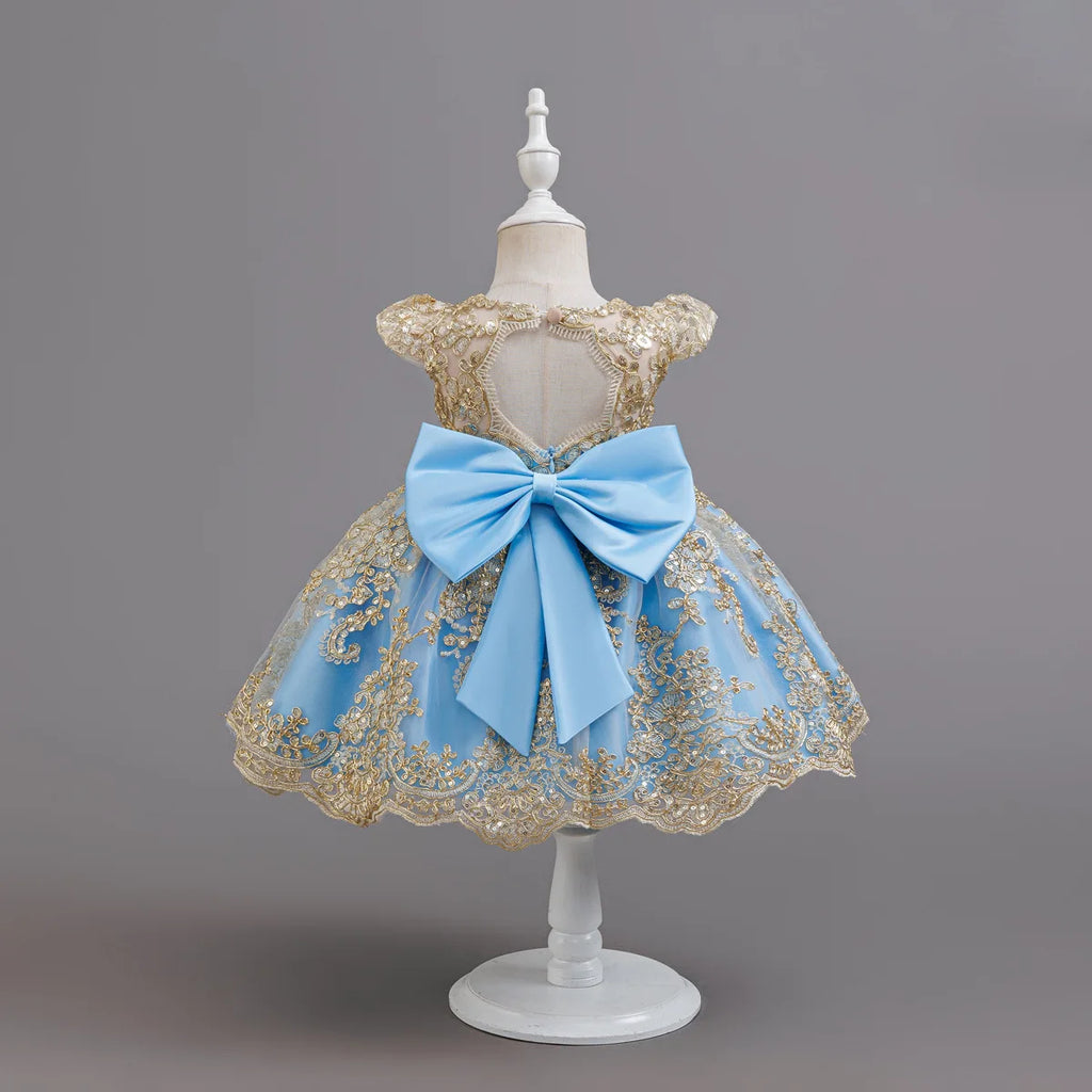 HETISO Children's Dress Princess Embroidery Lace Flower Girls Holiday Party Ball Gown Little Kids Summer Costume 1-6Y