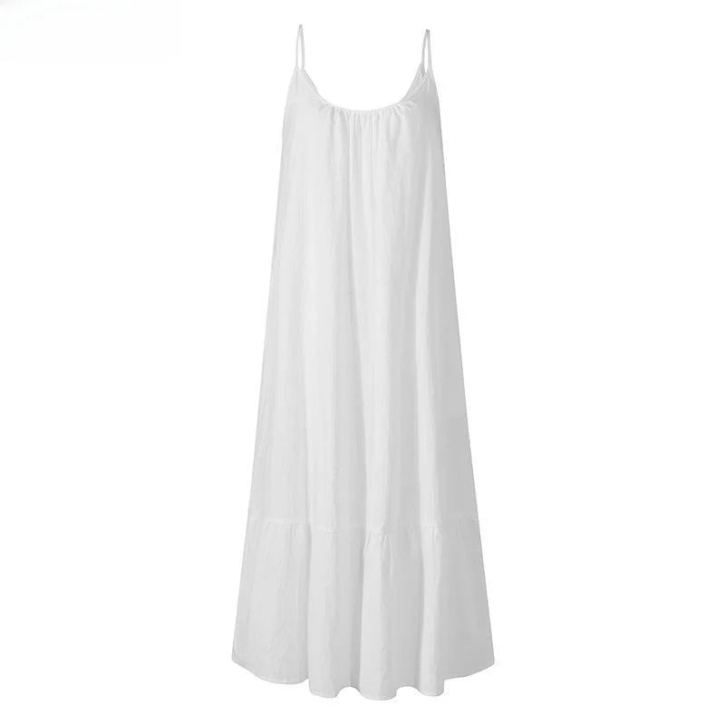 Lotus Leaf  Length Skirt Slim Shoulder High Waist Cotton Casual Style Women's Dress Fashionable Backless U-Neck Gown