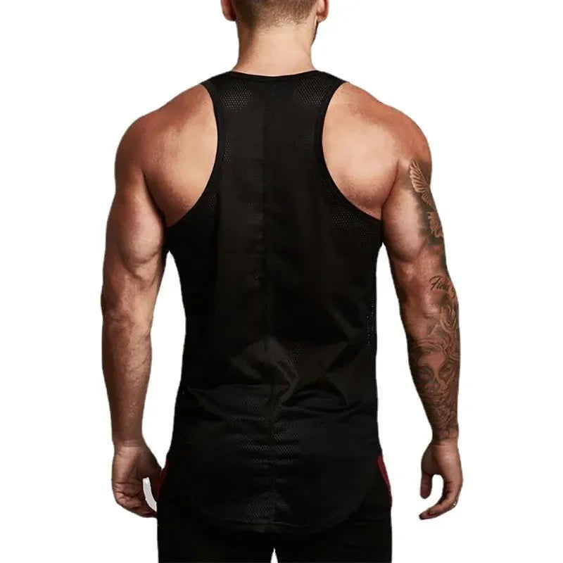 Plain Men Fitness Running Slim Fit Tank Tops Mesh Breathable Sleeveless Quick Dry Singlets Gym Bodybuilding Workout Muscle Shirt
