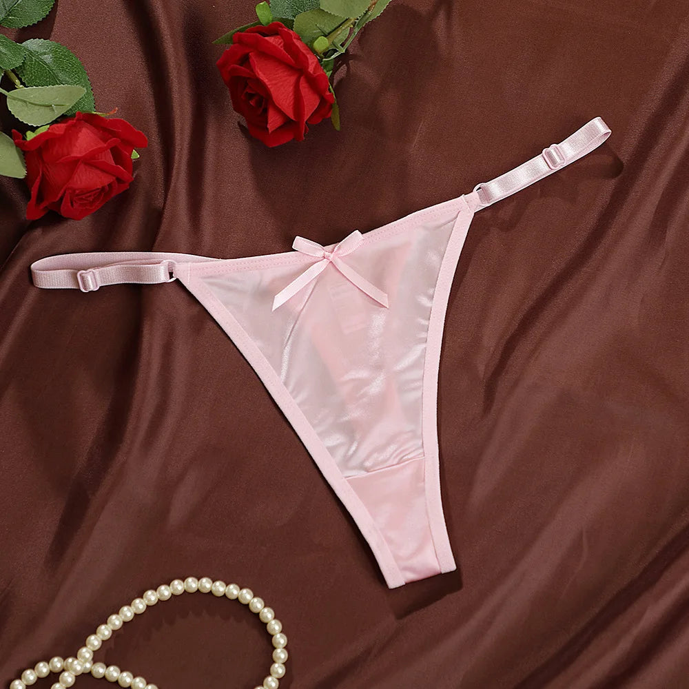 Sexy Satin Adjustable Girls G-Strings Pants Comfort Low Rise Bow Briefs Underwear Seamless Thong for Women Женские Трусы