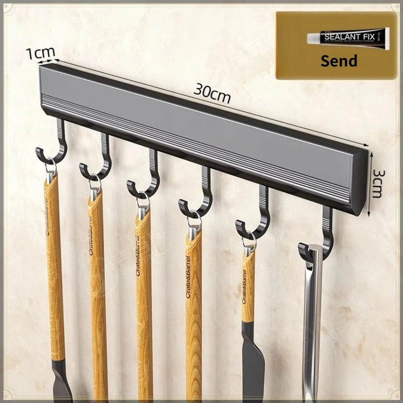 Gancho de cocina sin perforaciones, montaje en pared, organizador de almacenamiento de aluminio, fuerte capacidad de carga, soporte multifuncional para utensilios de cocina