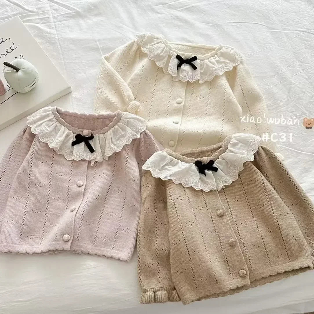 Girls cardigan sweater 12M-7Y children's thin coat Kids knitted long-sleeved clothes