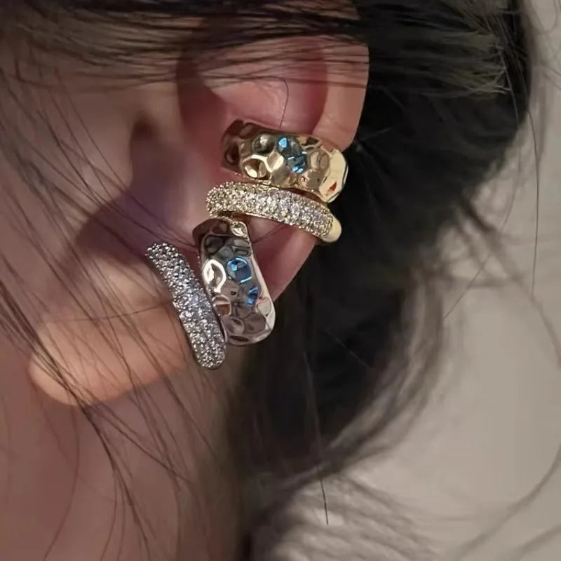 New Trending Zircon Double-Layer Ear Cuff No Piercing Earring Punk Metal Geometric Ear Clip For Women'S Y2K Jewelry 2024