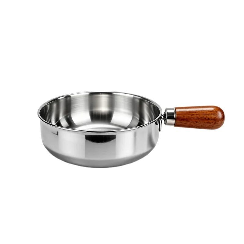 1 ud. Olla de Acero Inoxidable con Mango de Madera Resistente al Calor - Compatible con Inducción, Base Antideslizante, Distribución Uniforme del Calor, Cazo para Leche