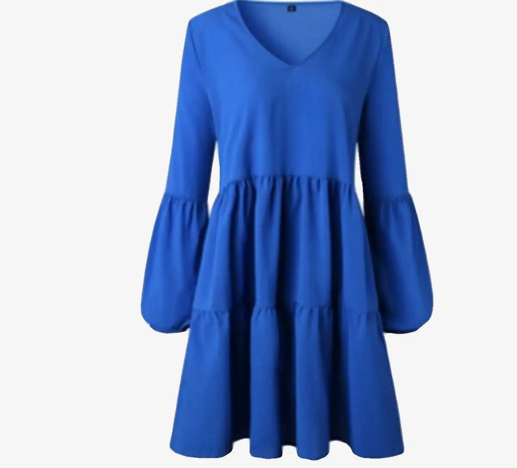 plus Size Autumn Clothes 2024 Women's V-Neck Long Sleeve Dress Ladies Fashionable Elegant Style Single Piece All Seasons