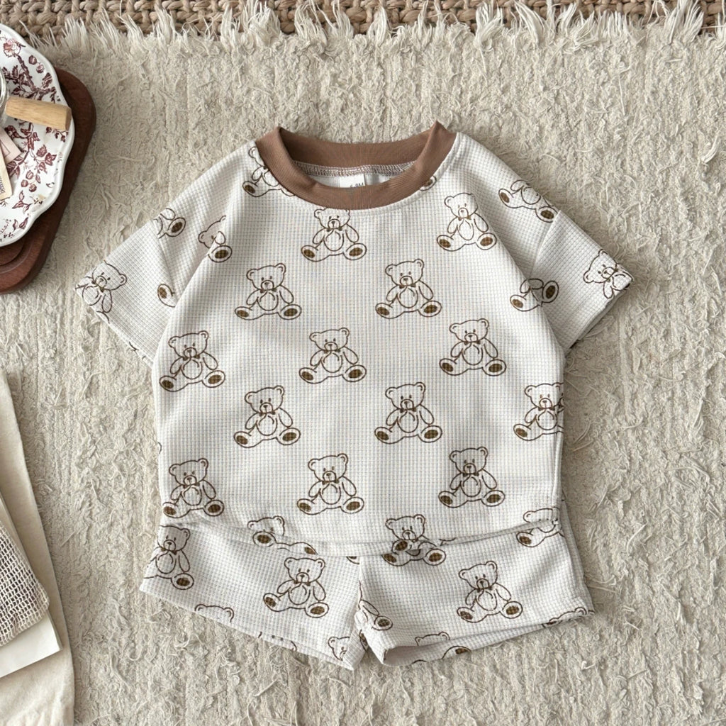 Toddler Bear Print T-Shirt + Shorts Two Piece Set Summer Boys Clothes Fashion Cartoon Cute Short Sleeve Suit