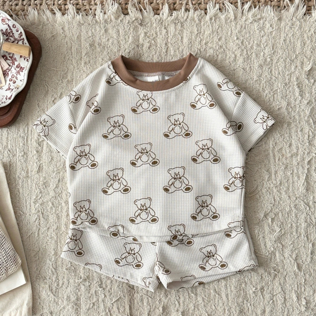 Toddler Bear Print T-Shirt + Shorts Two Piece Set Summer Boys Clothes Fashion Cartoon Cute Short Sleeve Suit