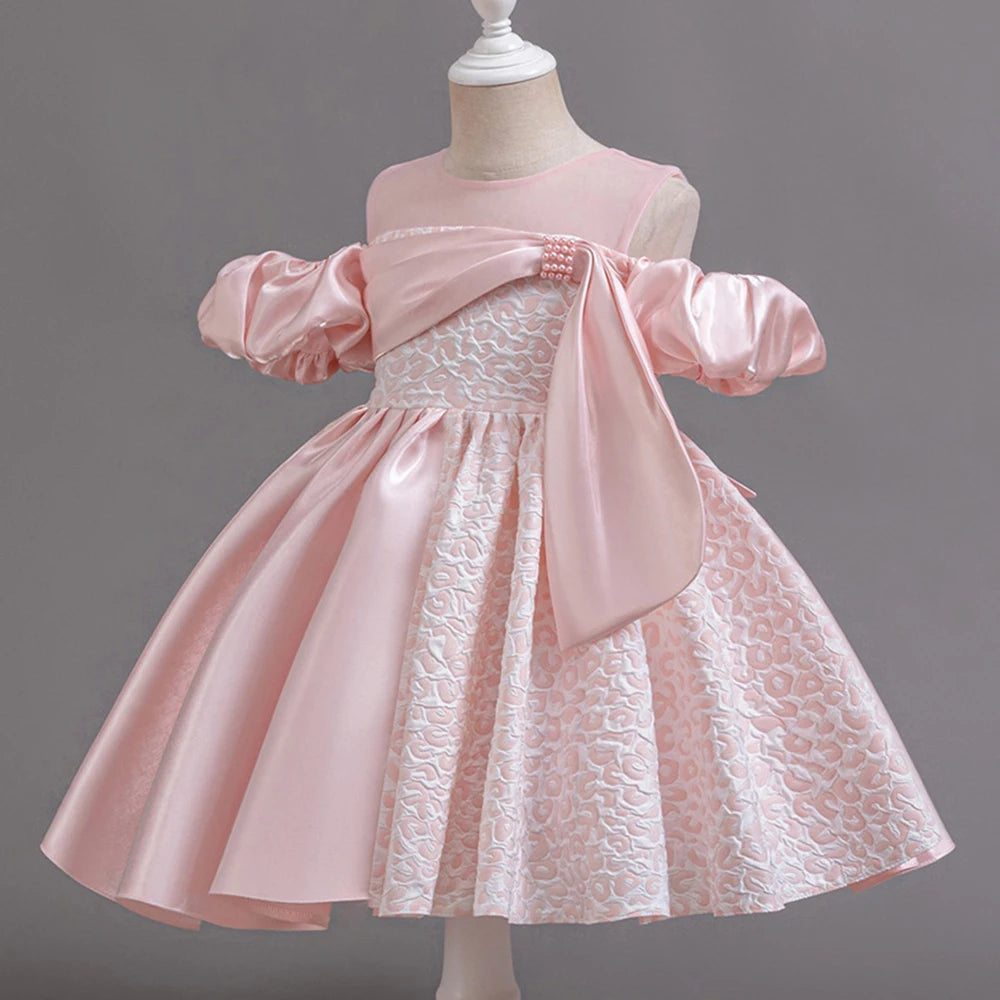 HETISO Vintage Dots Baby Dresses Design Sleeve Girl Kid's Dress Pearl Irregular Bowknot Gowns Frocks for Girls 1-6 Years
