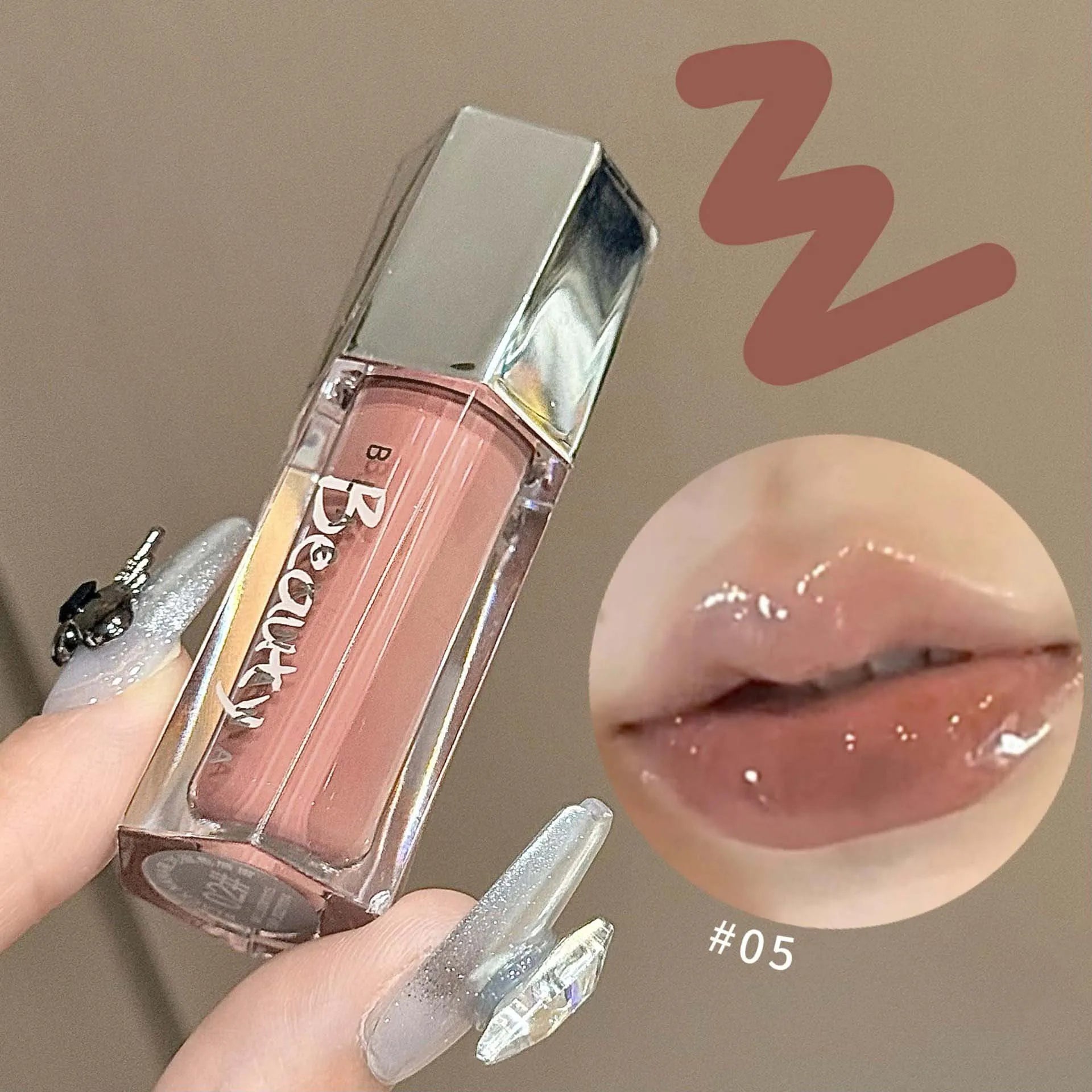 Ice Transparent Brown Lip Gloss Moisturizing Glossy Liquid Lipstick Water Light Glass Mirror Lip Glaze Long-lasting Beauty Lips
