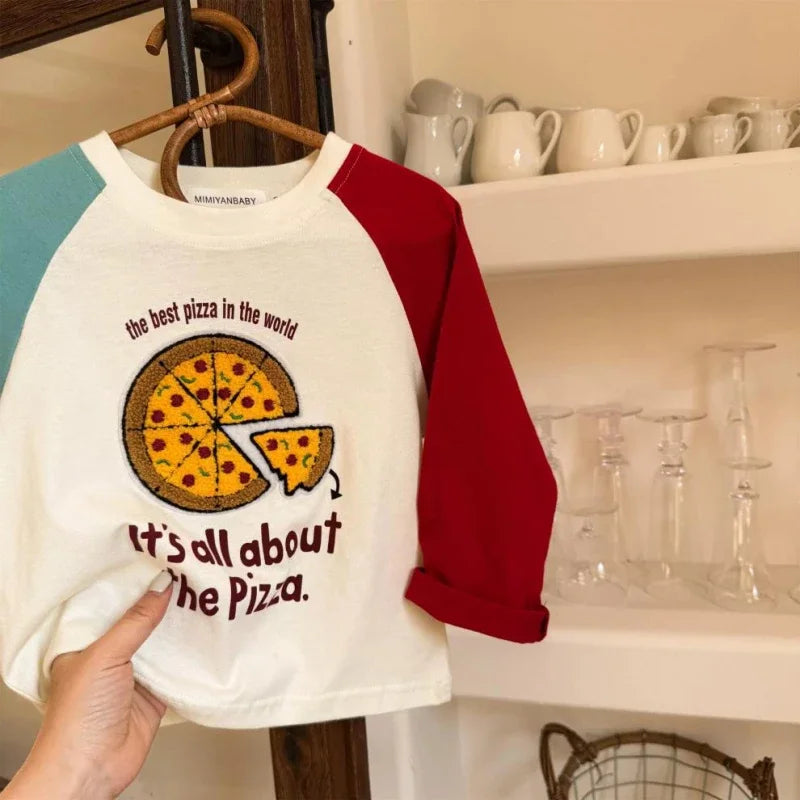 Boys Spring Cartoon Splicing T-Shirt Costume Toddler Fashion Cute Round Neck Tees Casual Loose New Long-Sleeved Tops Outer Wear