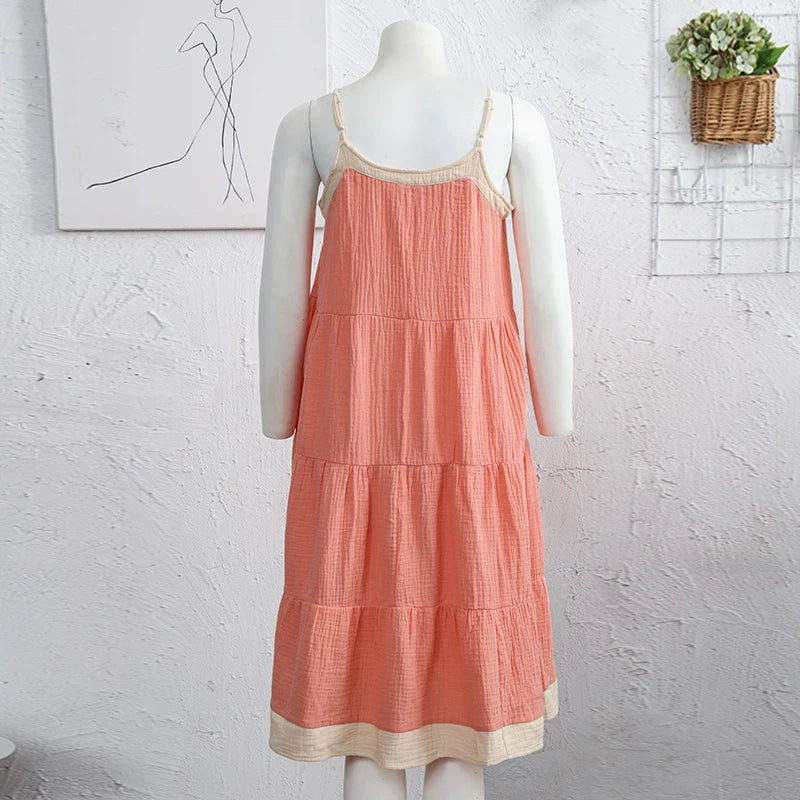 Chic Muslin 100% Cotton Gauze Summer Dresses Women Sexy Adjustable Strap Patchwork Party Boho Beach Holiday Sundress Vestidos