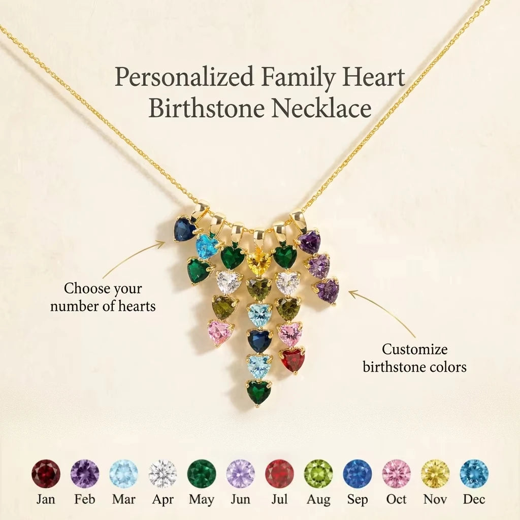 Dainty Waterfall Heart Necklace Personalized 12 Month Custom Birthstone Jewelry Waterproof Stainless Steel Heart Pendant for Her