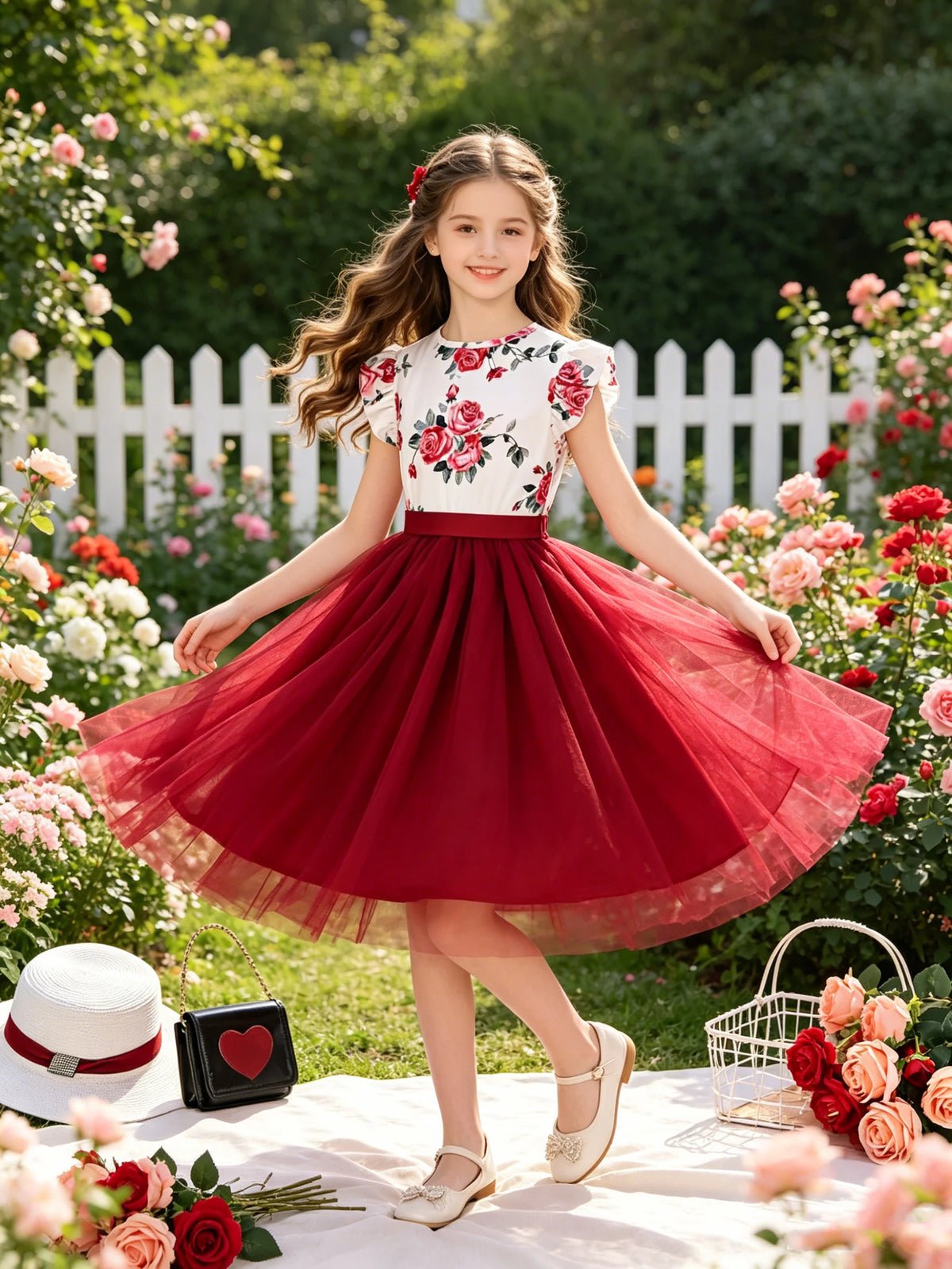 Summer 2026 Children's & Women's Cute Plush Dress with Small Flying Sleeves Round Neck Print Design New Collection