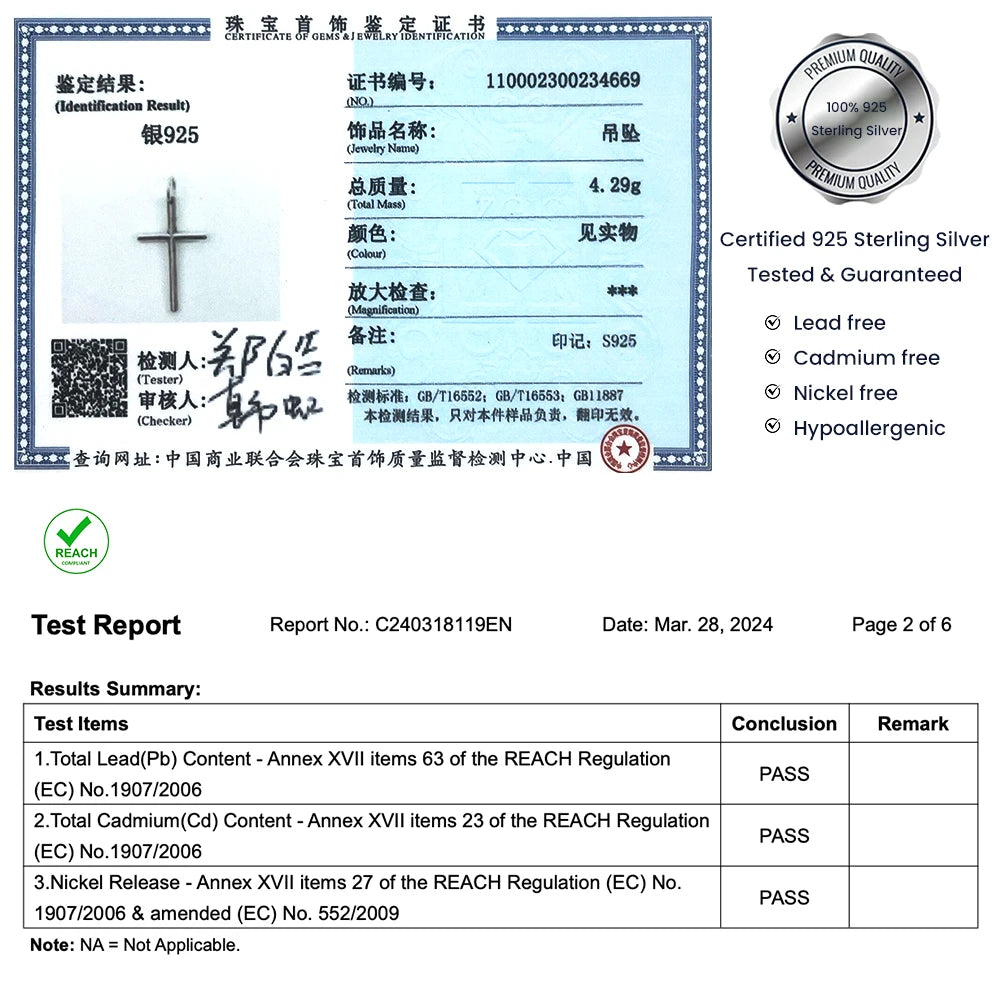 Real Solid 925 Sterling Silver Cross Pendant For Men And Women'S Smooth High Polishing Design Jesus Christ Jewelry