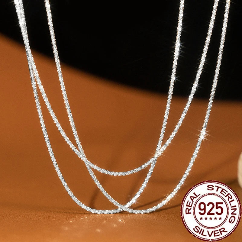 CWWZircons Genuine 925 Sterling Silver Round Cubic Zirconia Galaxy Stacked Thin Chain Necklace for Women Party Jewelry SD017