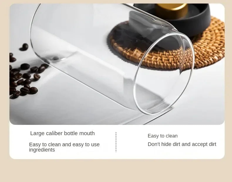 Multi Capacity Black Lid Coffee Pot Manual Vacuum Moisture-proof Storage Pot Kitchen Glass Teapot Coffee Bean Storage Sealed Jar
